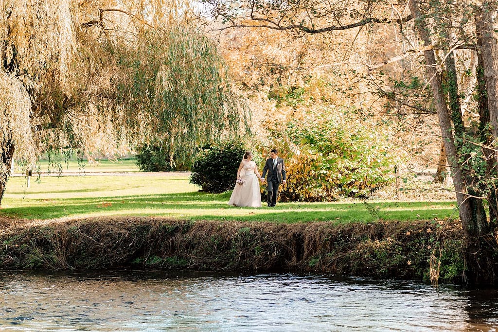 outdoor portrait of couple at the mill at Elstead
