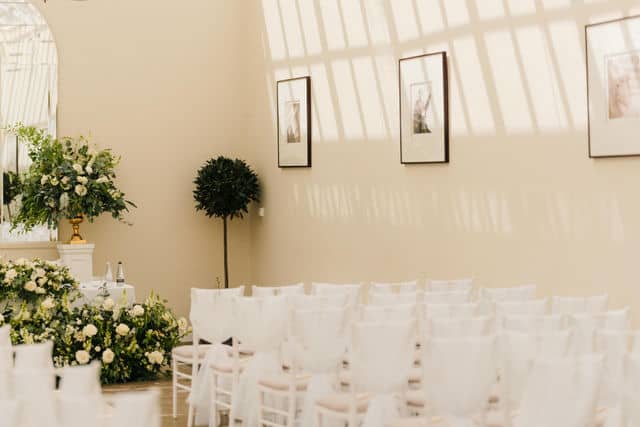 indoor wedding ceremony room at Buxted park hotel